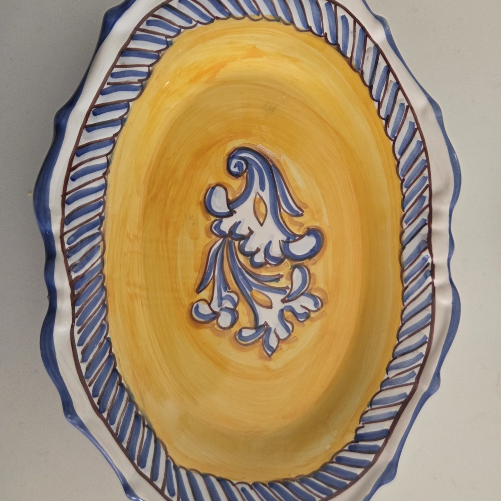 Handcrafted Yellow and Blue Ceramic Platter